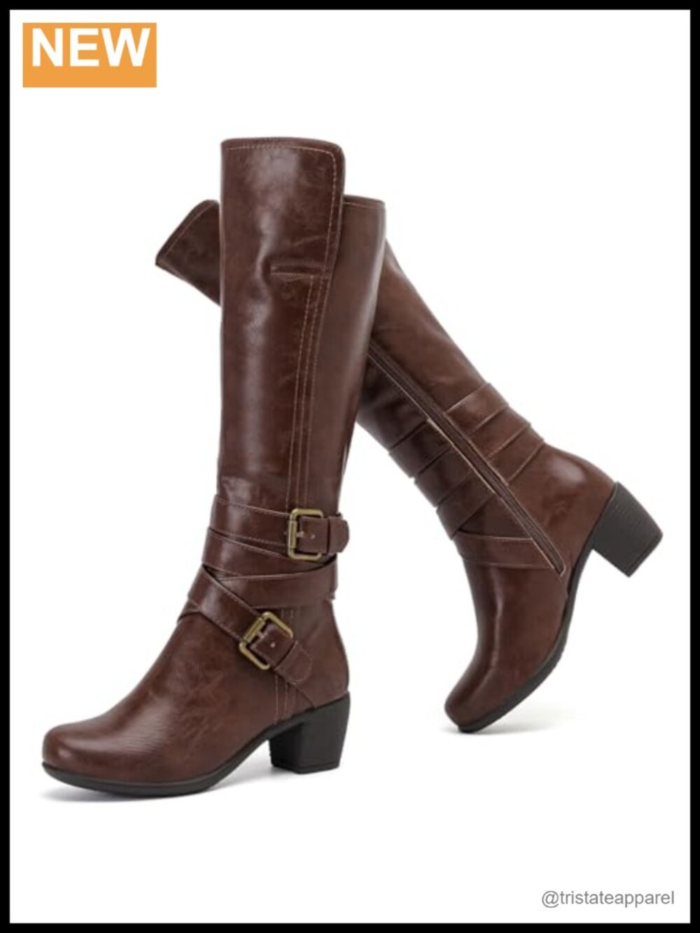 Women's Knee High Heeled Boots Faux Leather Pointed Toe Block Heel